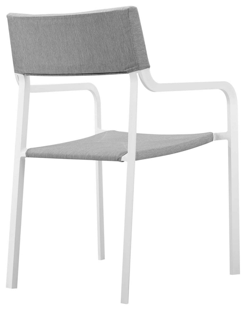 Raleigh Stackable Outdoor Patio Aluminum Dining Armchair, White Gray