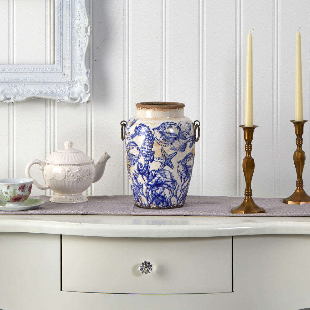 10.5" Nautical Ceramic Urn Vase