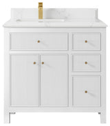 Sonoma 36 Left Offset Reeded Bath Vanity in White 1.5" Empira Quartz