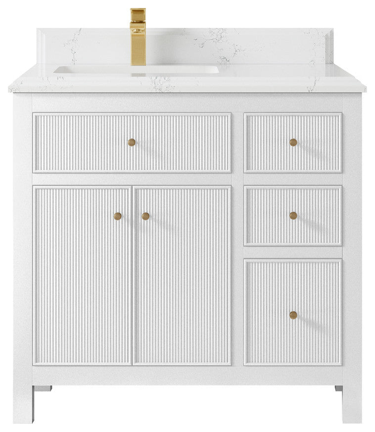 Sonoma 36 Left Offset Reeded Bath Vanity in White 1.5" Empira Quartz