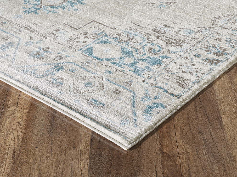 Abani Urbana URB120A Traditional Distressed Ivory and Light Blue Area Rug