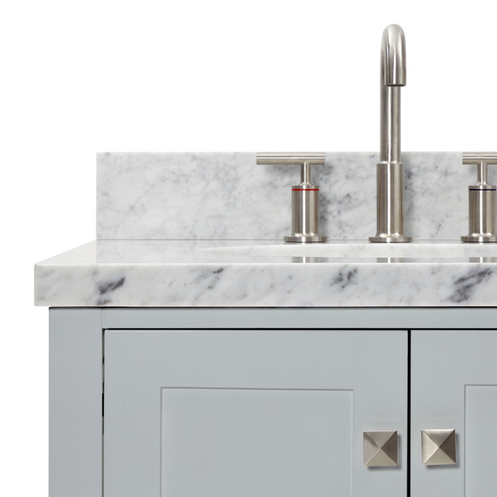 ARIEL Cambridge 61" Double Oval Sink Bathroom Vanity Grey With Marble Top