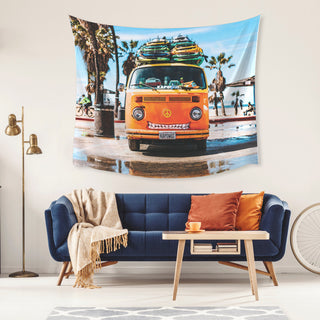 Orange Surf Van Large Tapestry