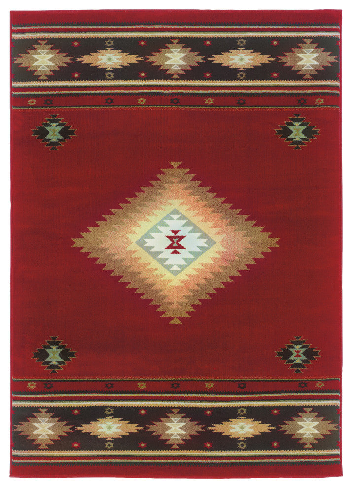 Harrison Southwest Lodge Red and Green Rug, 10'x13'