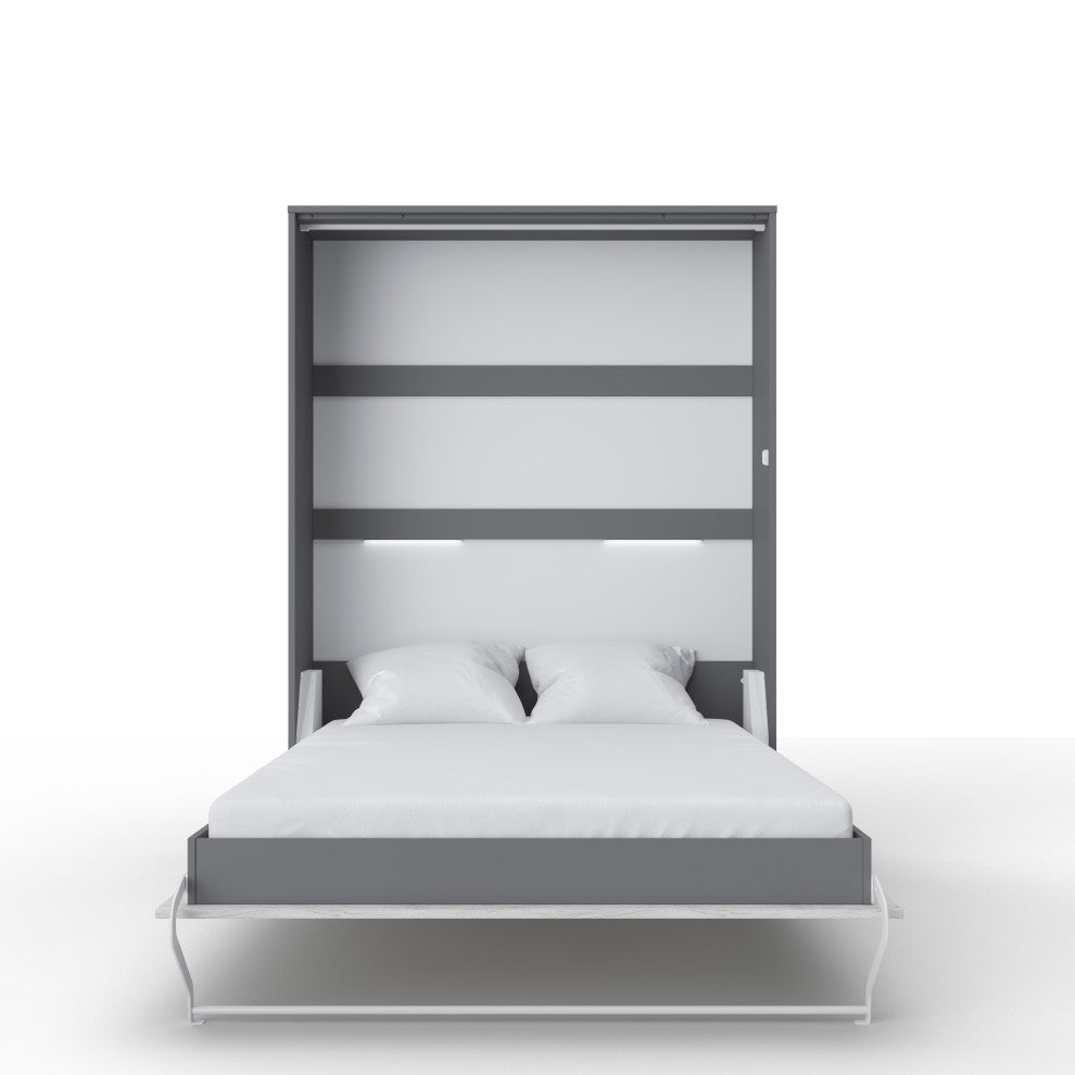 INVENTO Vertical Wall Bed, 55.1 x 78.7 inch, Grey/White Monaco