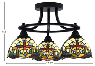 Paramount 3-Light Semi-Flush Light, Matte Black, 7" Earth Star Art Glass