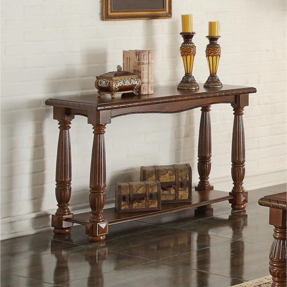 Benzara BM171402 Wooden Console Table With Bottom Shelf, Brown