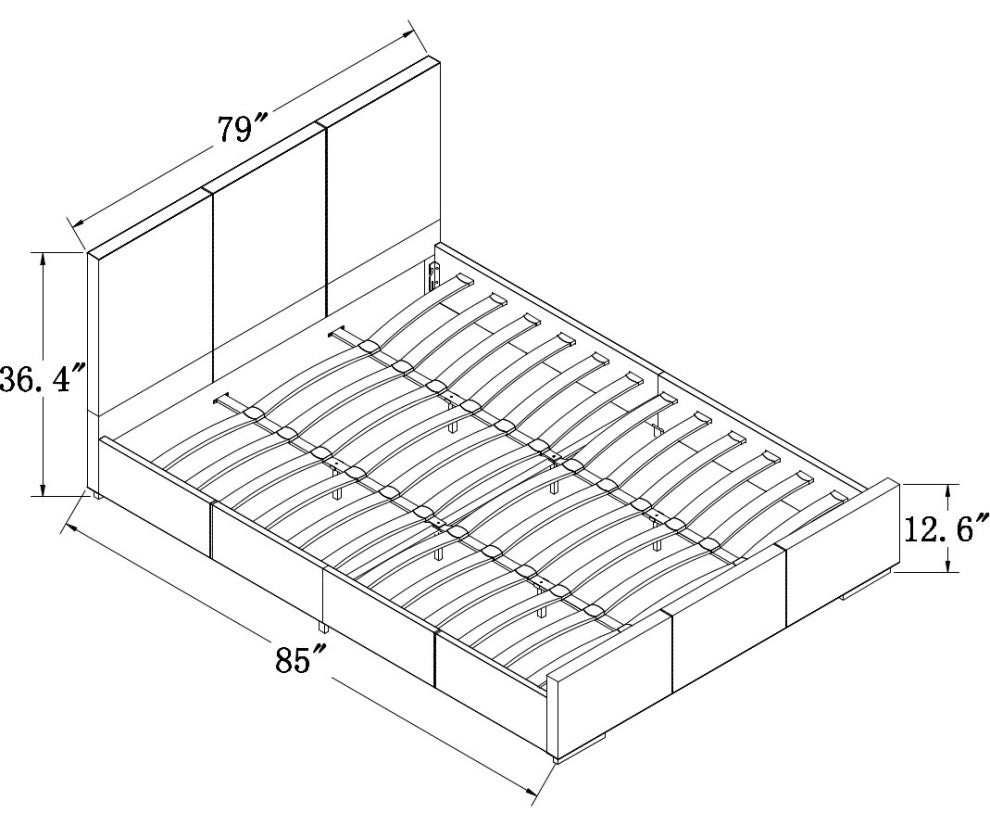 Black Upholstered Platform King Bed With Two Nightstands