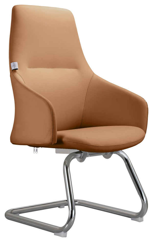 LeisureMod Celeste Leather Conference Office Chair With and Armrest, Acorn Brown