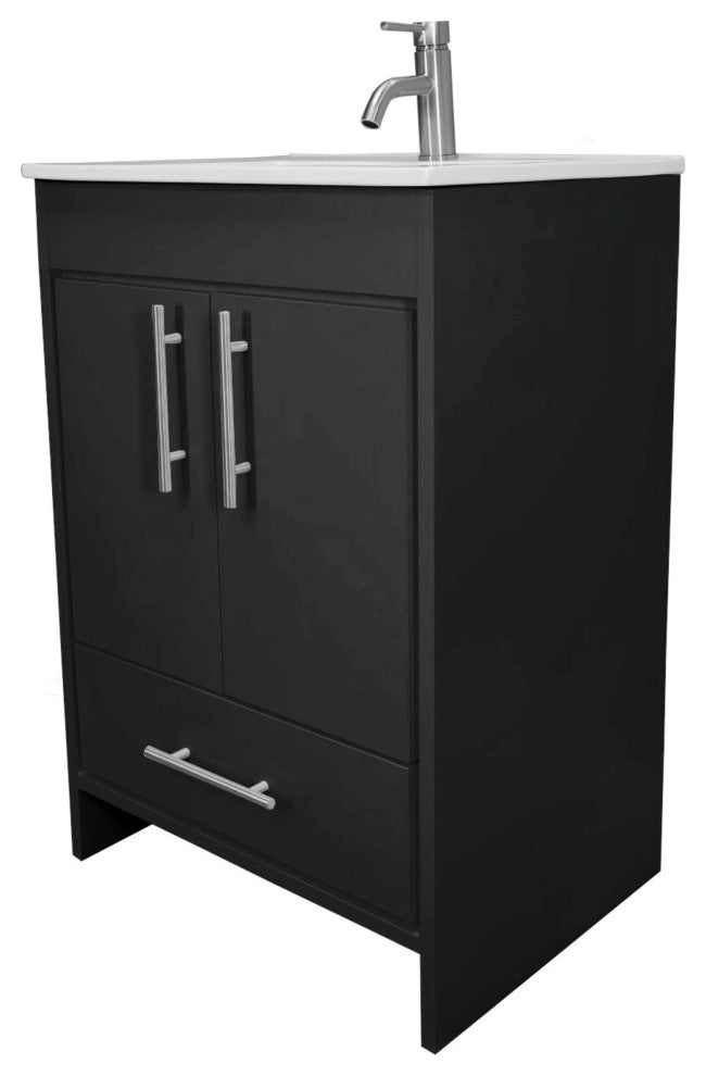 Pacific 24 Bathroom Vanity With Ceramic Top and Brushed Nickel Handles, Black