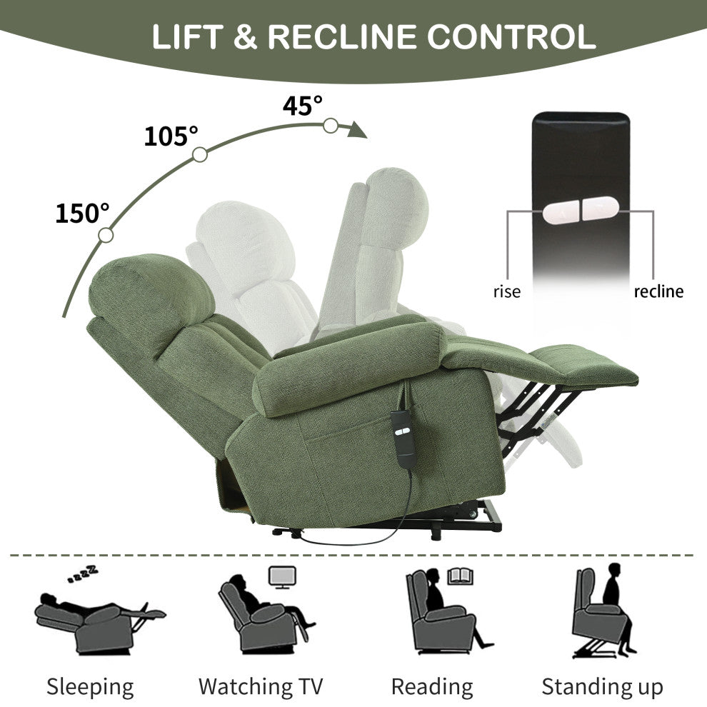 GDF Studio Oversized Power Lift Recliner Chair for Seniors, Remote Control, Dark Green