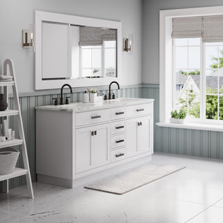 Hartford 72" Double Sink Marble Countertop Bath Vanity, White, Vanity With Goose