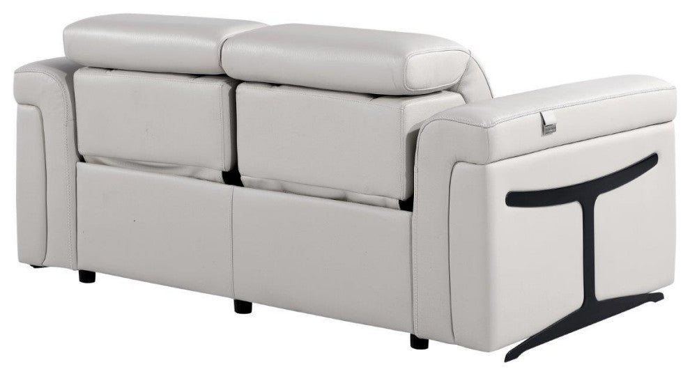 Augusto Top Grain Power Reclining Italian Leather Loveseat, Light Gray