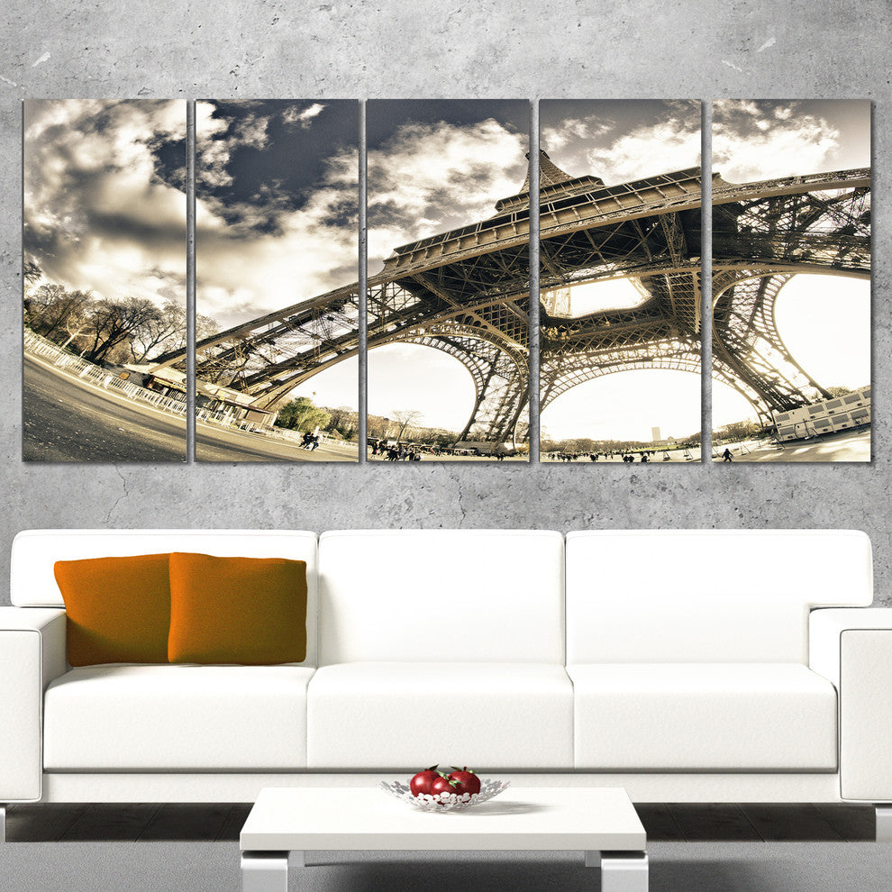 Paris Eiffel Towerin Sunny Winter Morning, Canvas Print, 60"x28", 5 Panels