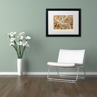 "Pittsburgh Street Map" Matted Framed Canvas Art by Michael Tompsett