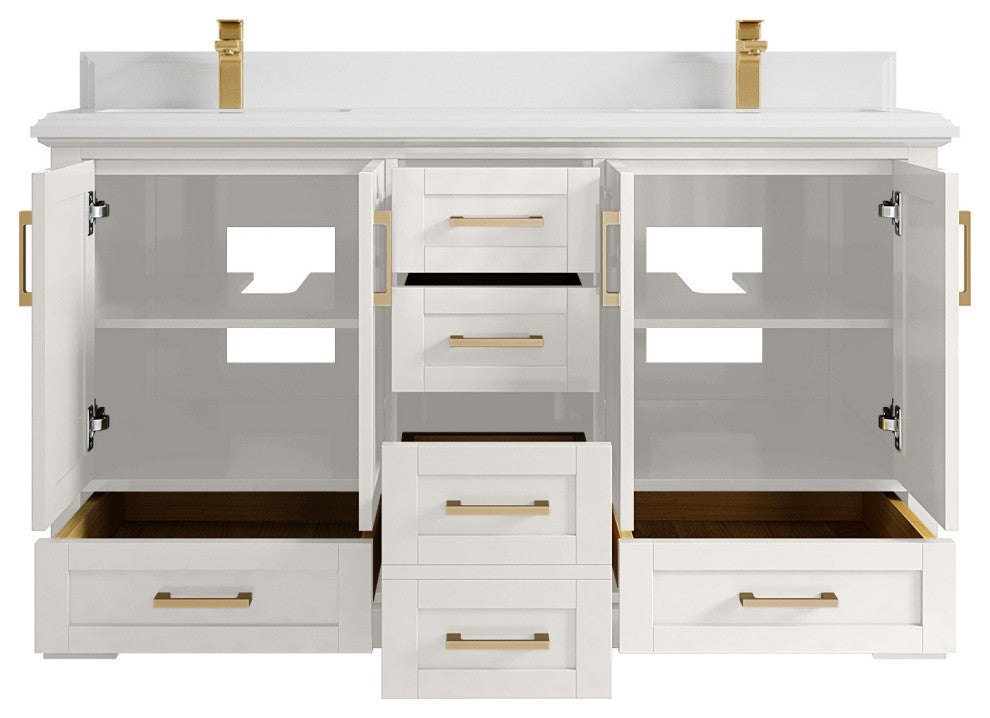 Boston 60" Double Bathroom Vanity in Alabaster 1.5" White Quartz