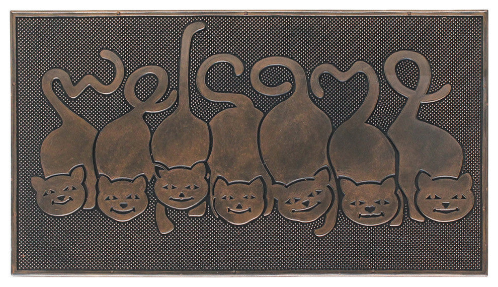A1HC Designer "Welcome" Rubber Doormat, Cat Tail Welcome