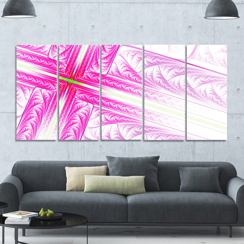 Pink Fractal Cross Design, Abstract Canvas Art Print, 60"x28", 5 Panels