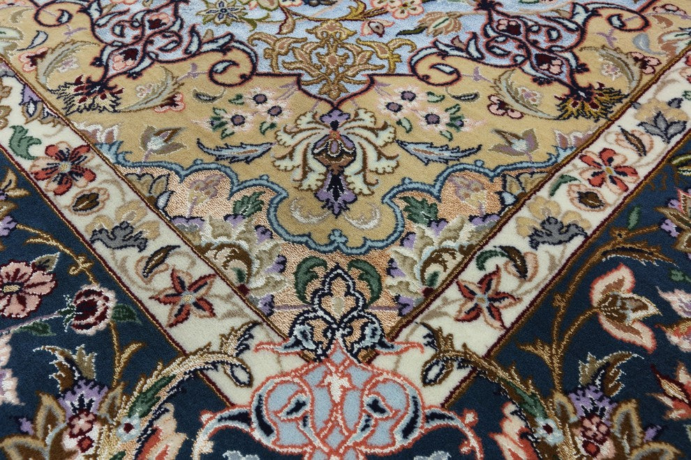 Super Fine Authentic Signed Persian Isfahan Hand Knotted Silk Rug, 5'x8'