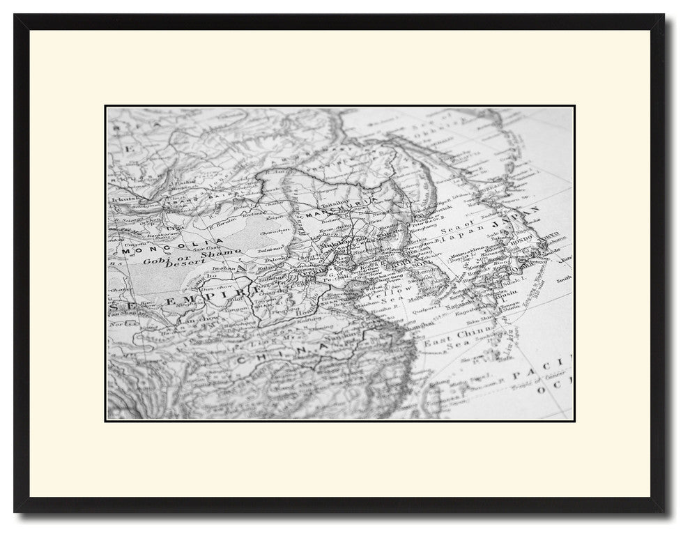 Europe Asia Vintage B&W Map Canvas Print, 16"x21"