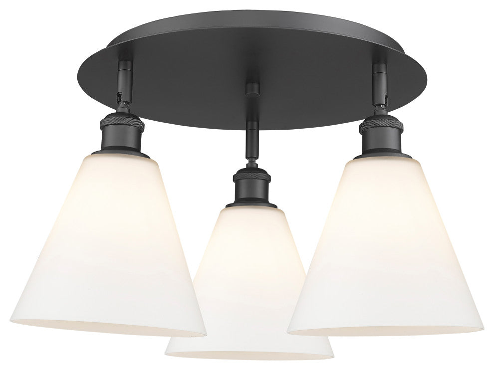 Berkshire-3 Light 20" Flush Mount-Matte Black, Matte White Glass Shade