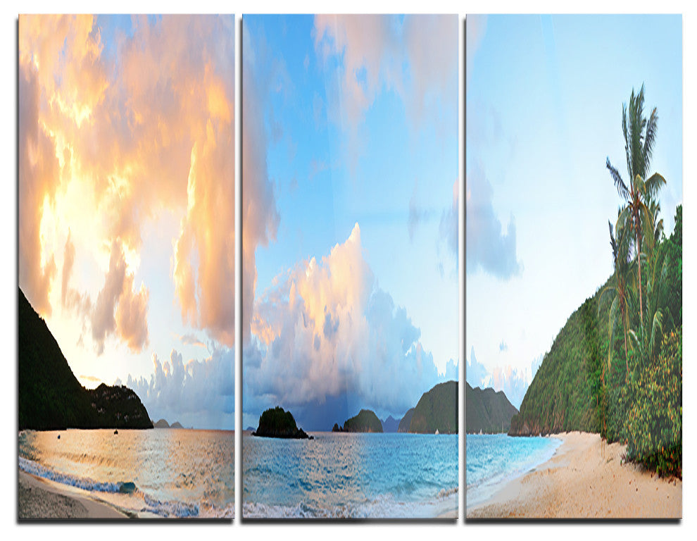 "Beach Sunset With Clouds" Photo Metal Wall Art, 3 Panels, 36"x28"
