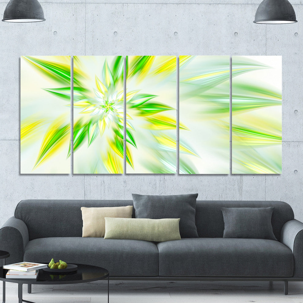 Light Green Fractal Spiral Flower, Abstract Canvas Art Print, 60"x28", 5 Panels