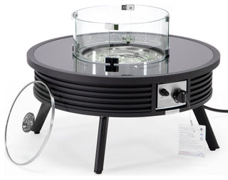 LeisureMod Walbrooke Round Fire Pit Table and Tank Holder With Slats, Black