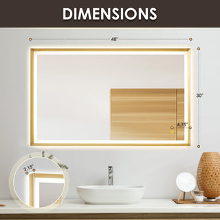 Apollo Anti-Fog Dimmable Vanity, LED Lighted Wall Mirror, Brushed Gold, 48"