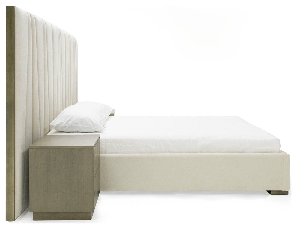 Nixa Modern Beige Velvet, Brushed Bronze Bed, Eastern King