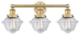Oxford 3-Light 25" Bath Vanity Light, Brushed Brass Finish, Clear Shade