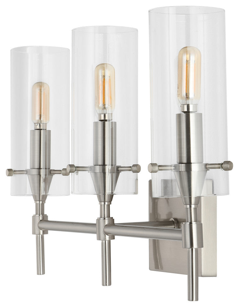 Cato 21.25" 3-Light Modern Minimalist Iron/Glass LED Vanity, Nickel/Clear