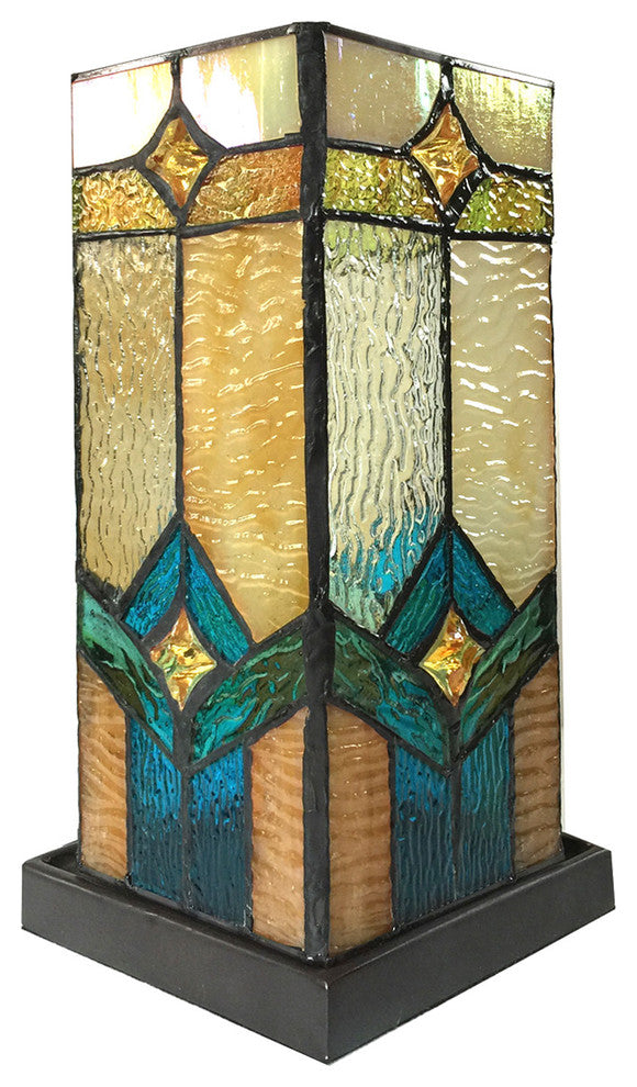Gregory Tiffany-Glass Accent Pedestal 1-Light Mission Table Lamp 11"