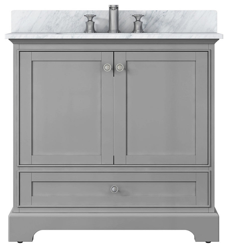 36 inch Plywood Freestanding Bathroom Vanity Set Integrated Ceramic Sink, Grey