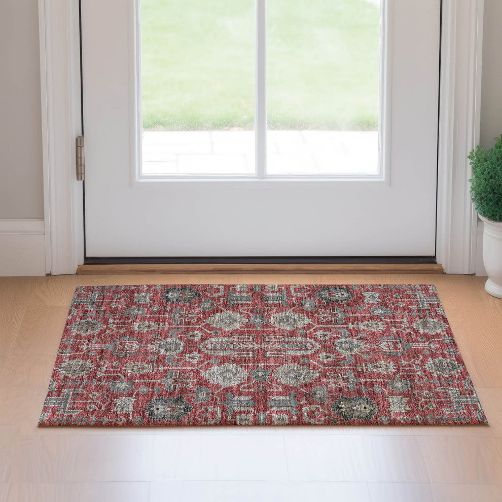 Premium Machine Washable Mayfield AMF697 Red 1'8" x 2'6" Rug