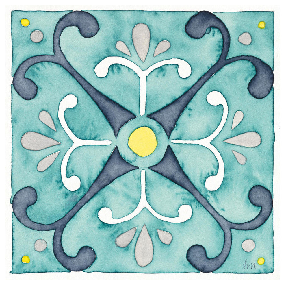 "Garden Getaway Tile III Teal" Digital Paper Print by Laura Marshall, 20"x20"
