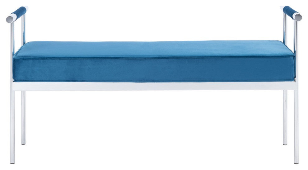 Safavieh Pim Long Rectangle Bench WithArms, Navy/Chrome
