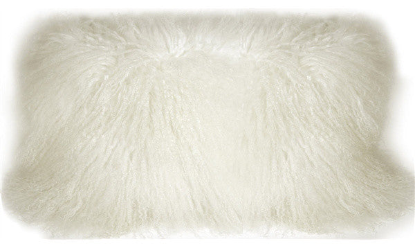Genuine Mongolian Sheepskin Throw Pillow with Insert (16+ Colors), White