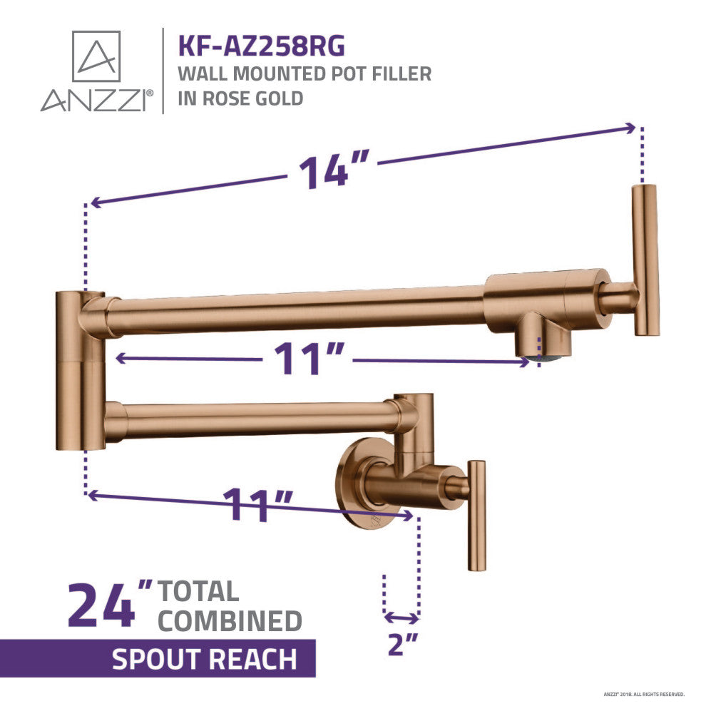 Braccia Series 24" Wall Mounted Pot Filler, Rose Gold