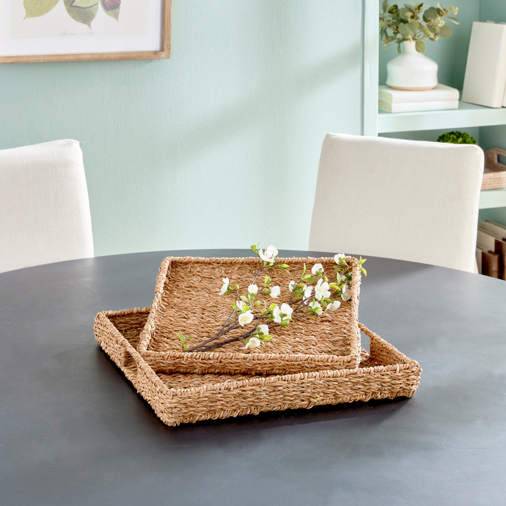Seagrass Rectangular Trays, Set of 2