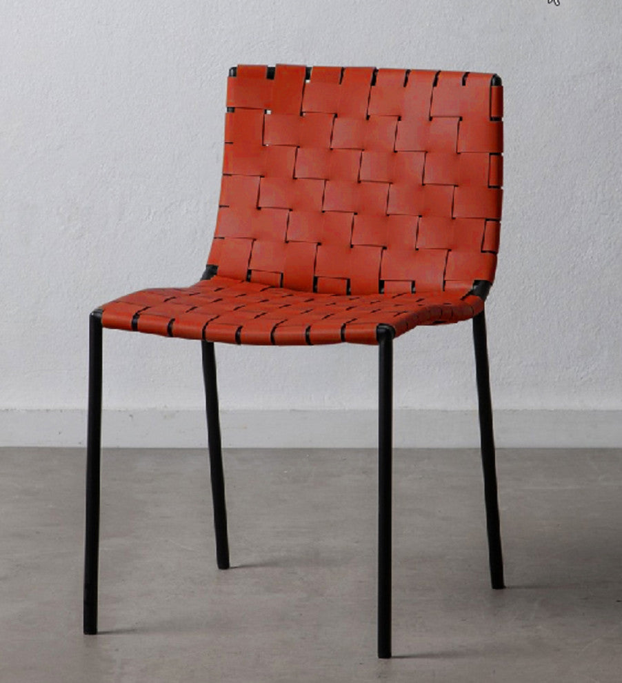 Elite Living Soho, Set of 2, Modern Faux Leather Weave Dining Chair, Red