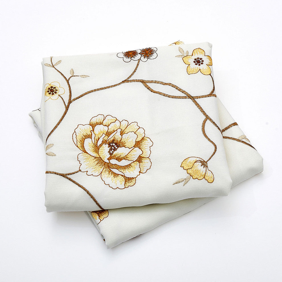 Spring Flower Embroidery 2 Piece Pillow Shell Set, Gold, 26" X 26"
