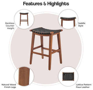 Marco PU Backless Counter Stool, Black/Medium Brown