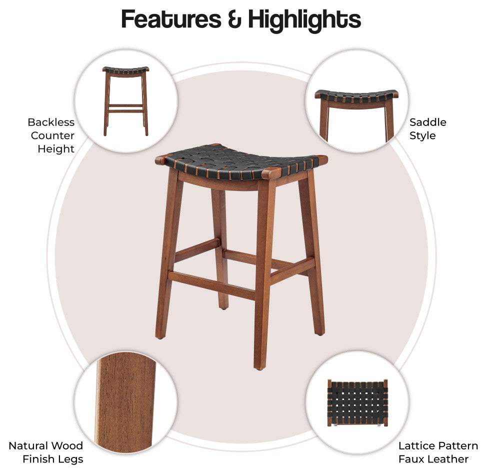 Marco PU Backless Counter Stool, Black/Medium Brown