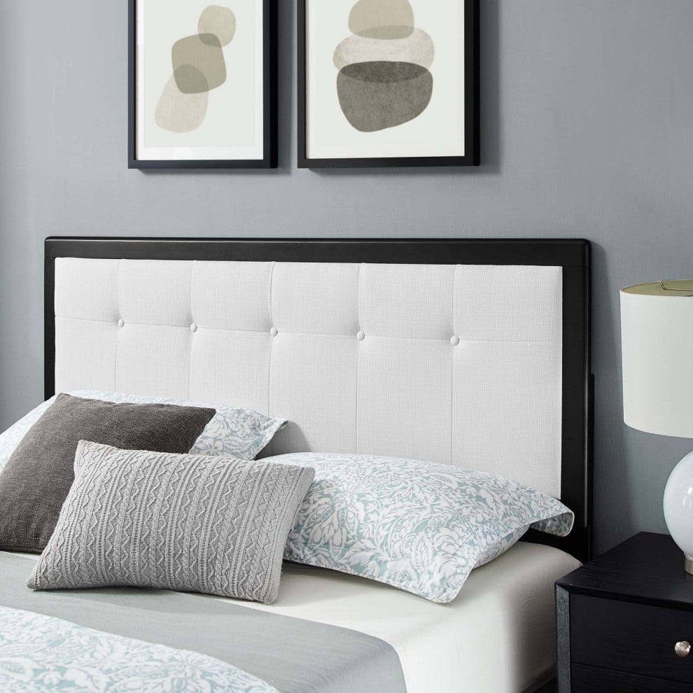 Platform Bed Frame, Full Size, Wood, Black White, Modern Mid-Century, Bedroom