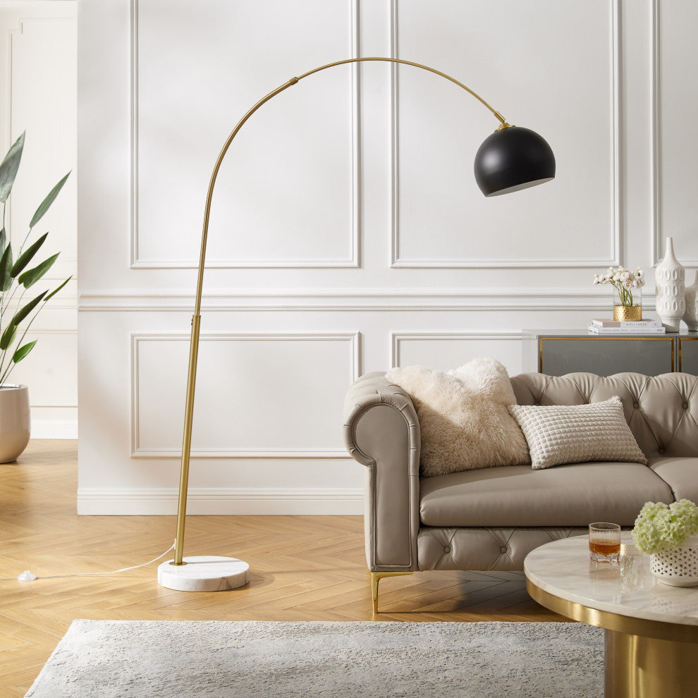 Inspired Home Katana Floor Lamp, Marble Stone Base, Black