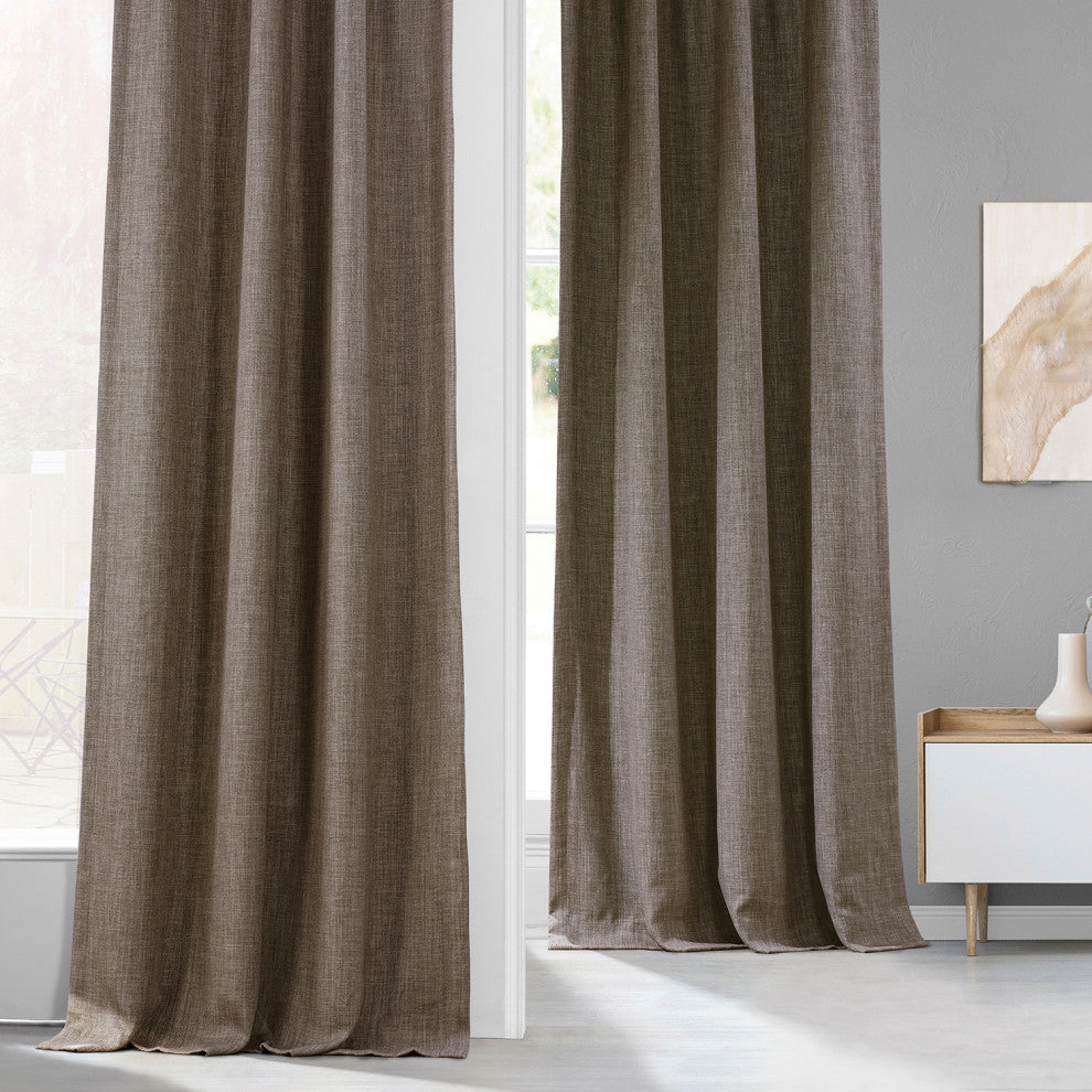 Faux Linen Darkening Curtain Single Panel, Dutch Cocoa, 50"x120"