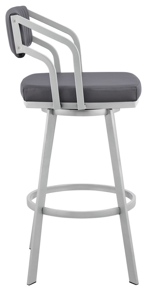30" Timeless Slate Gray Faux Leather Silver Finish Swivel Bar Stool