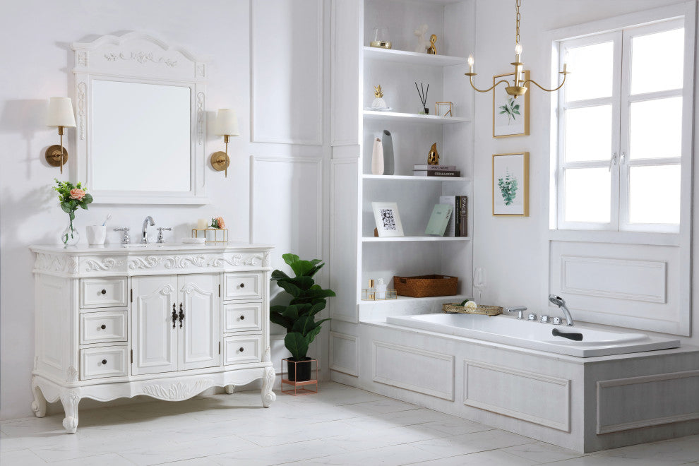 42" Single Bathroom Vanity, Antique White With Ivory White Engineered Marble, Antique White, 48