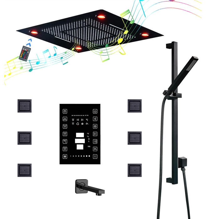 Fontana 23*31" Musical LED Matte Black Rainfall Mixed Shower System & Body Jets